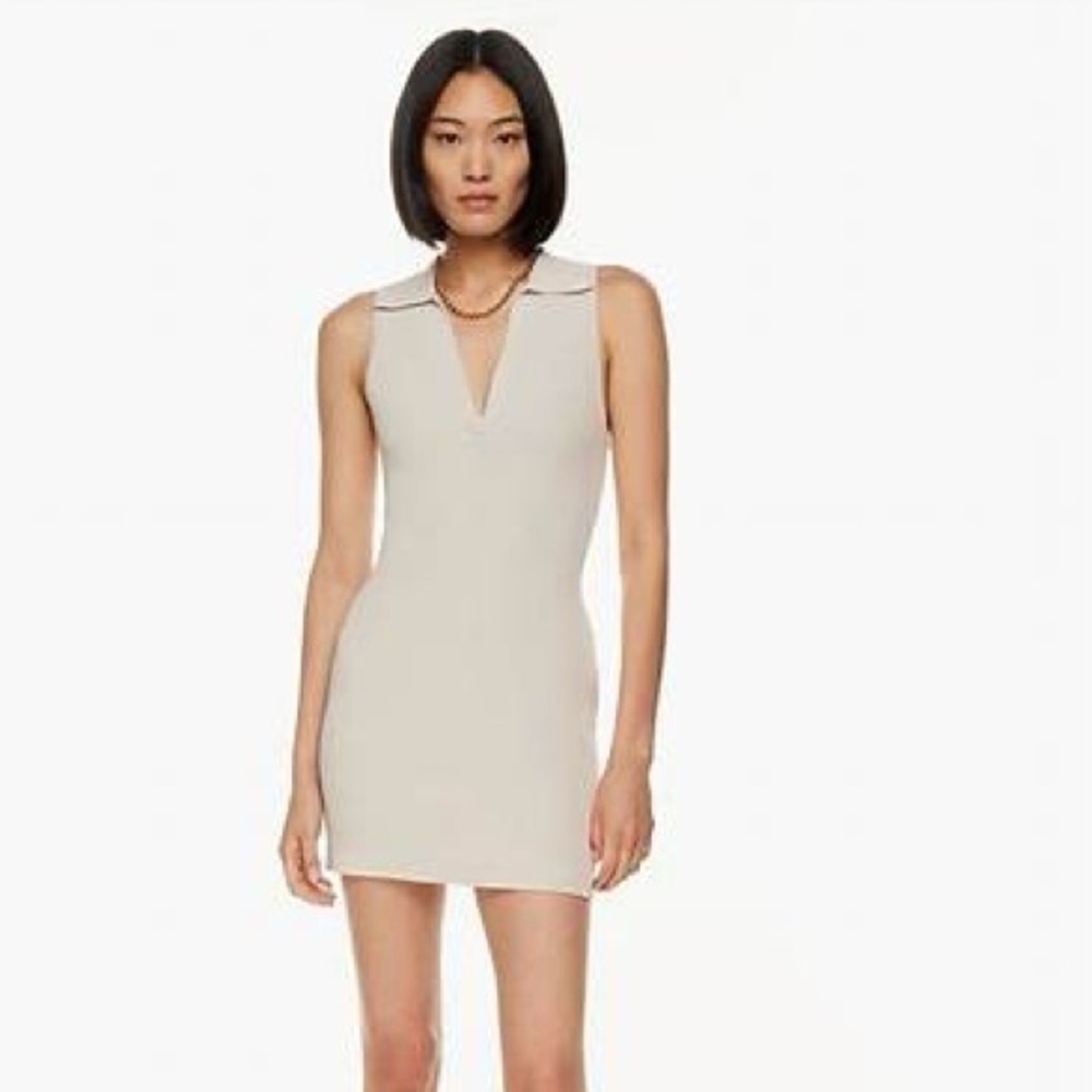 Aritzia Babaton Sculpt Knit Polo Dress minimalist tennis flattering preppy sz m